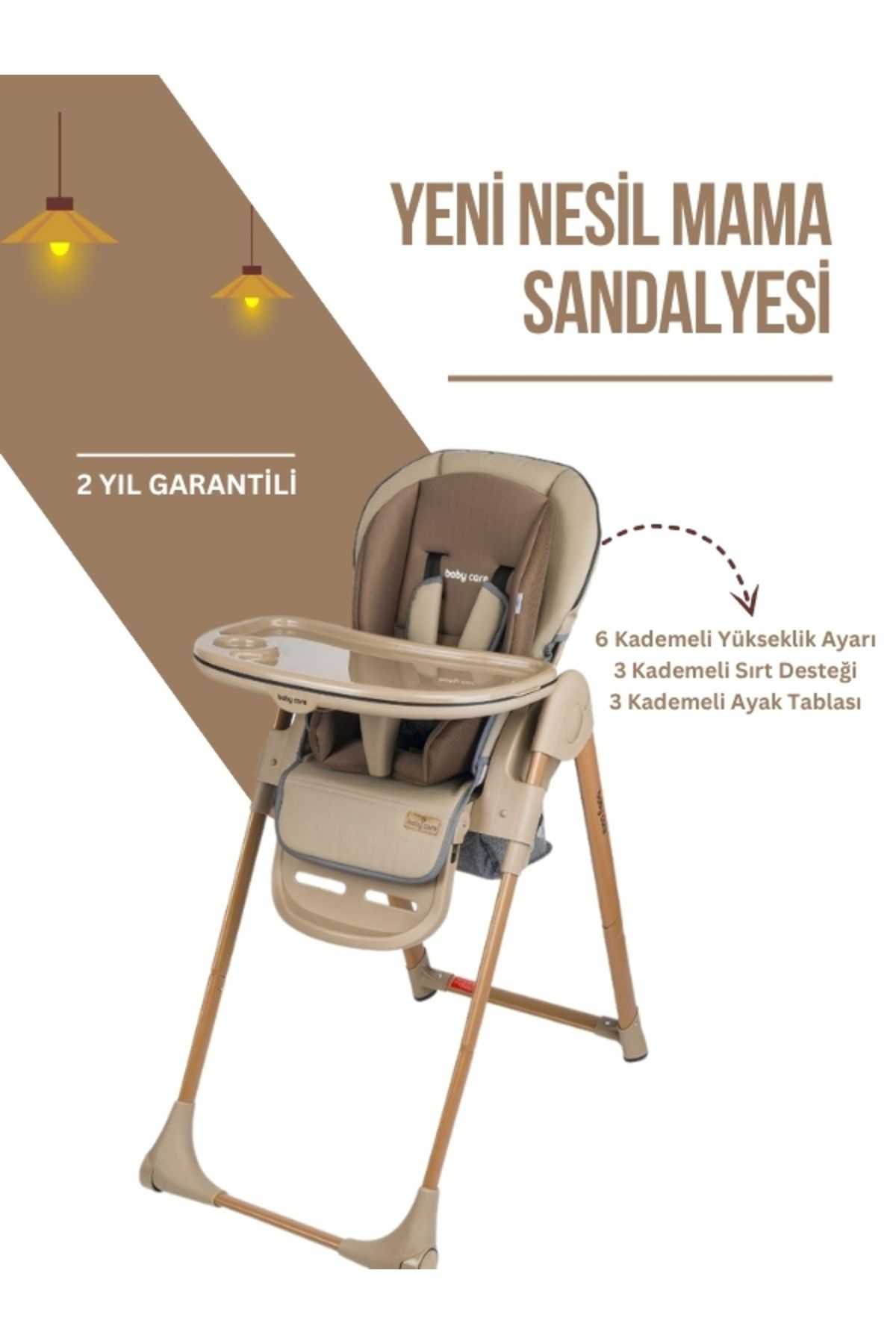 modabebekler BC 6 kademeli yükseklik ayarlı , Katlanır ,Tekerlekli Yeni Nesil Mama Sandalyesi