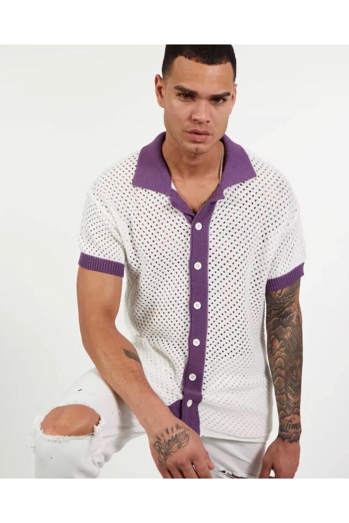 NOVELYA - Erkek Örme Delikli Triko Polo Yaka Tshirt