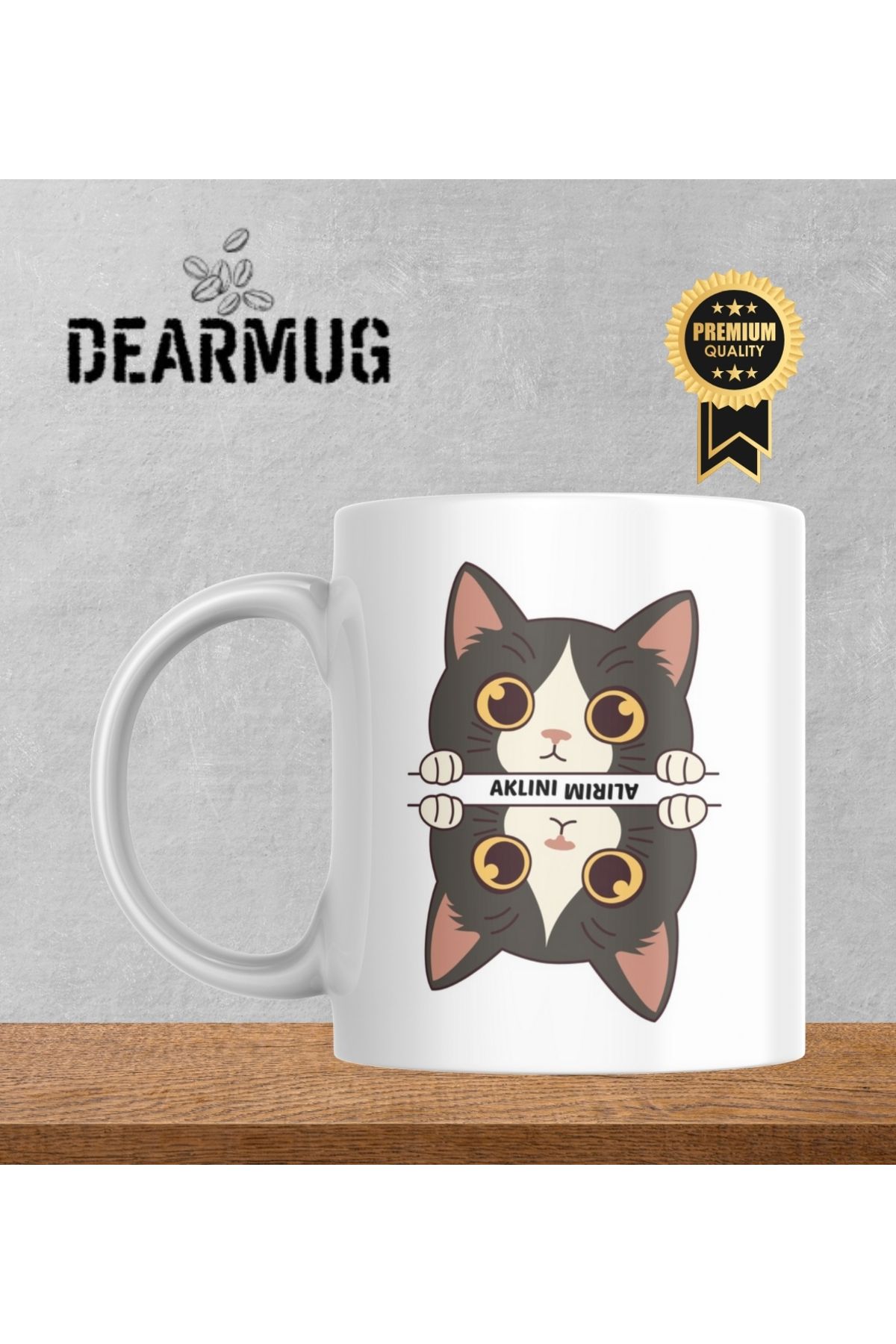 DEARMUG Kupa Bardak Kedi Tasarımlı Aklını Alırım Yazılı Beyaz Kupa Bardak DEARMUG