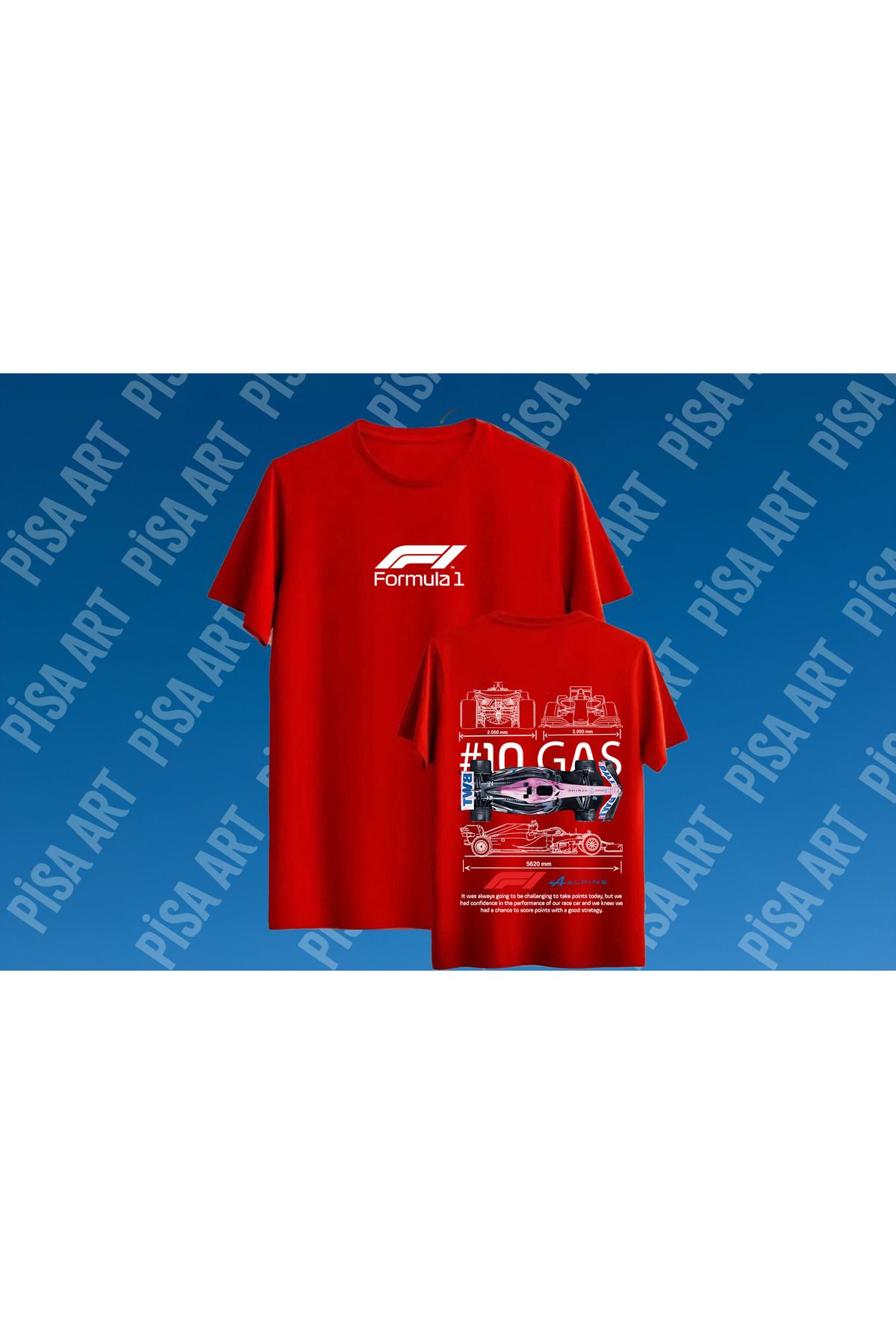 Pisa Art FORMULA ONE X GAS 10 ÖN ARKA ÖZEL TASARIM UNISEX T-SHIRT