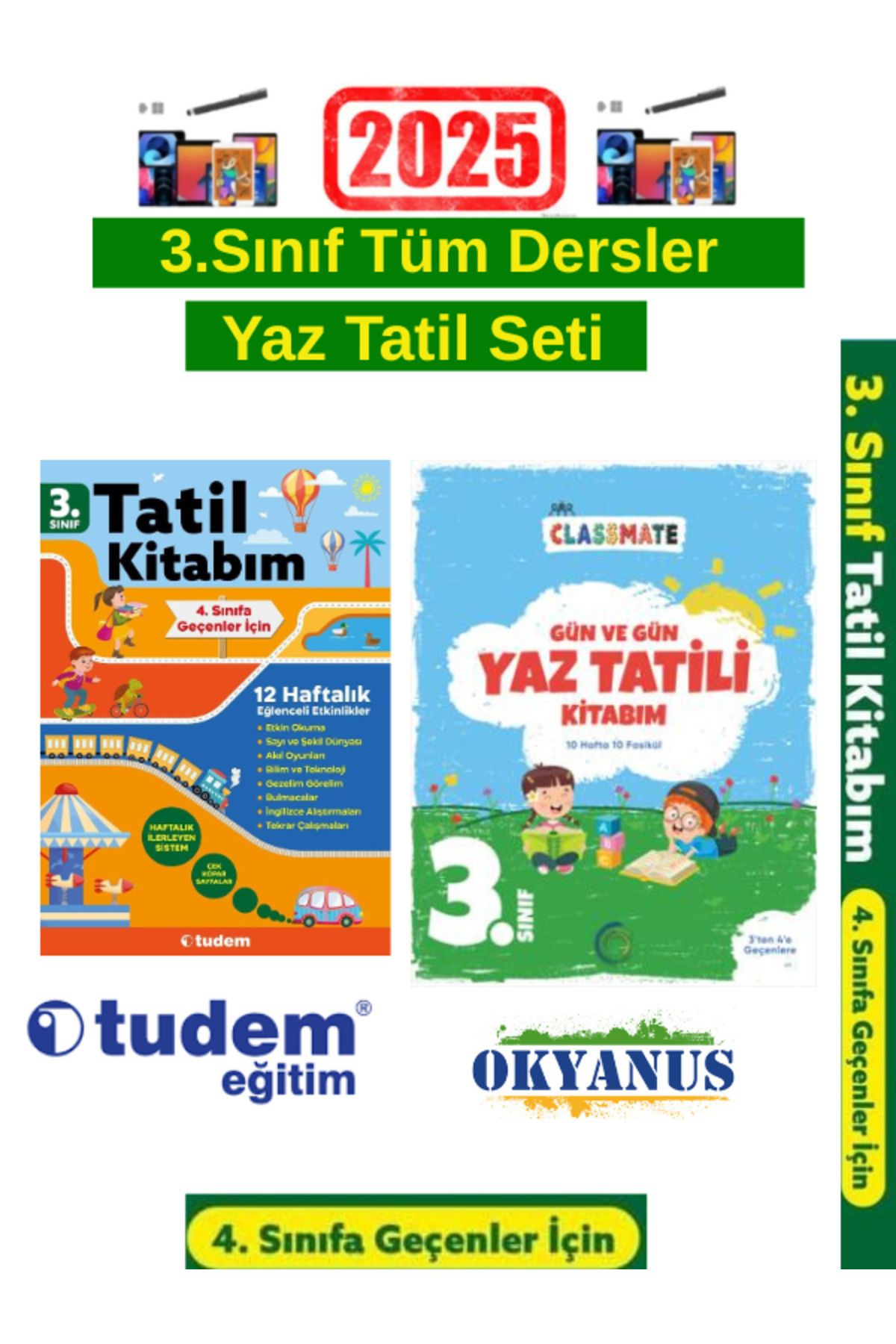 Ens Yayıncılık Tudem 3.Sınıf 12 Hafta Yaz Tatil Kitabı+Okyanus 3.Sınıf GünGün Yaz Tatil Seti+Android Kalem