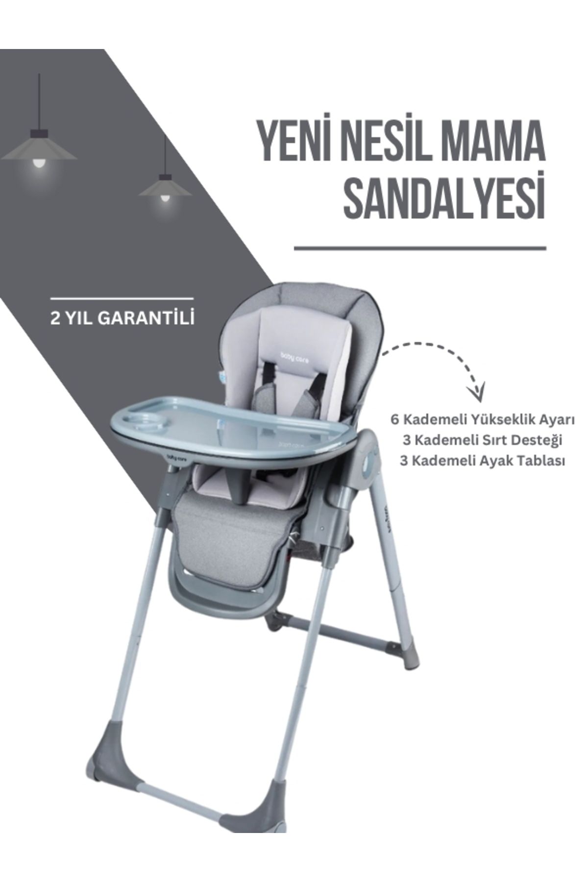 modabebekler 6 kademeli yükseklik ayarlı , Katlanır ,Tekerlekli Yeni Nesil Mama Sandalyesi