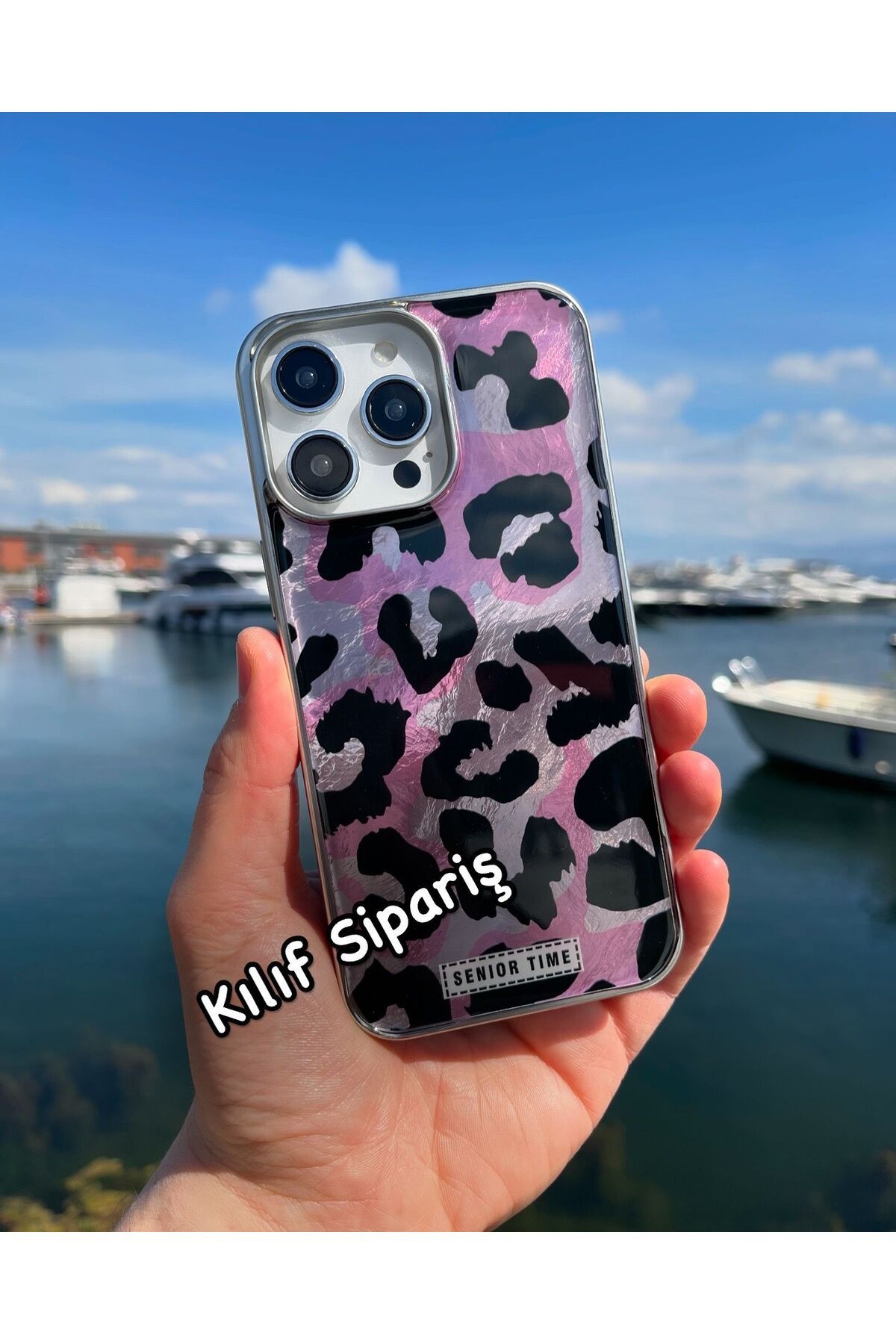 Kılıfsiparis iPhone 16 Pro Max Uyumlu Parlak Leopar Desenli Telefon Kılıfı
