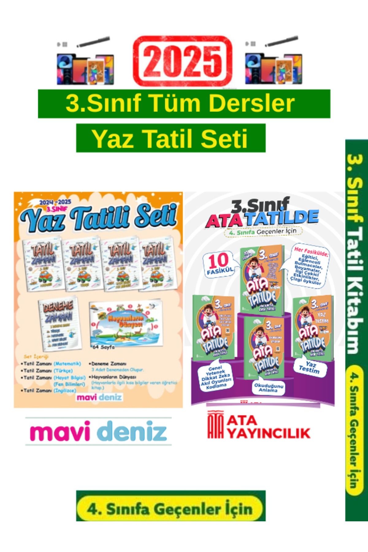 Ens Yayıncılık MaviDeniz 3.Sınıf Yaz Tatil Kitabı+Ata Tatilde 3.Sınıf 10 Fasikül Yaz Tatil Seti+Android Kalem