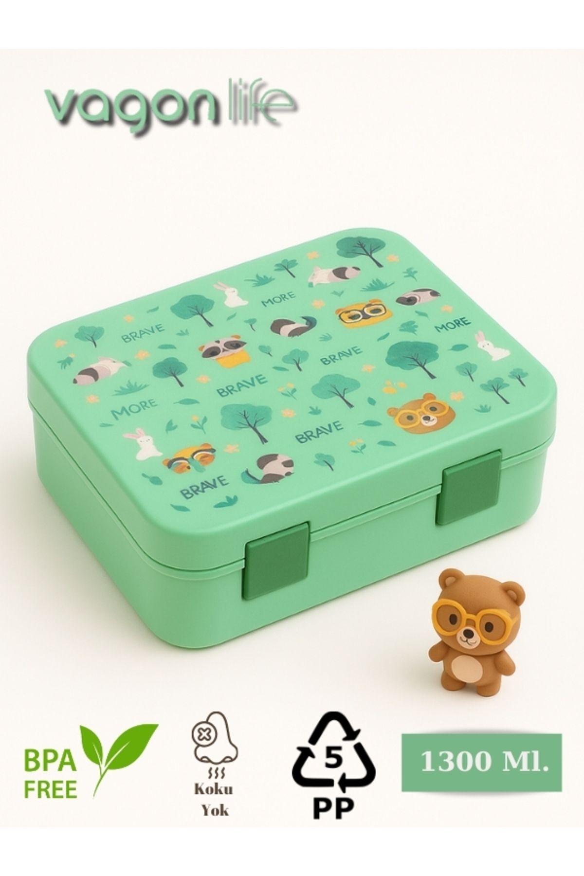 Vagonlife Yeni Nesil Çocuk Beslenme Kutusu Tek Katlı - Bölmeli Lunch Box - 1300 Ml. (Plastik PP5 Malzeme)