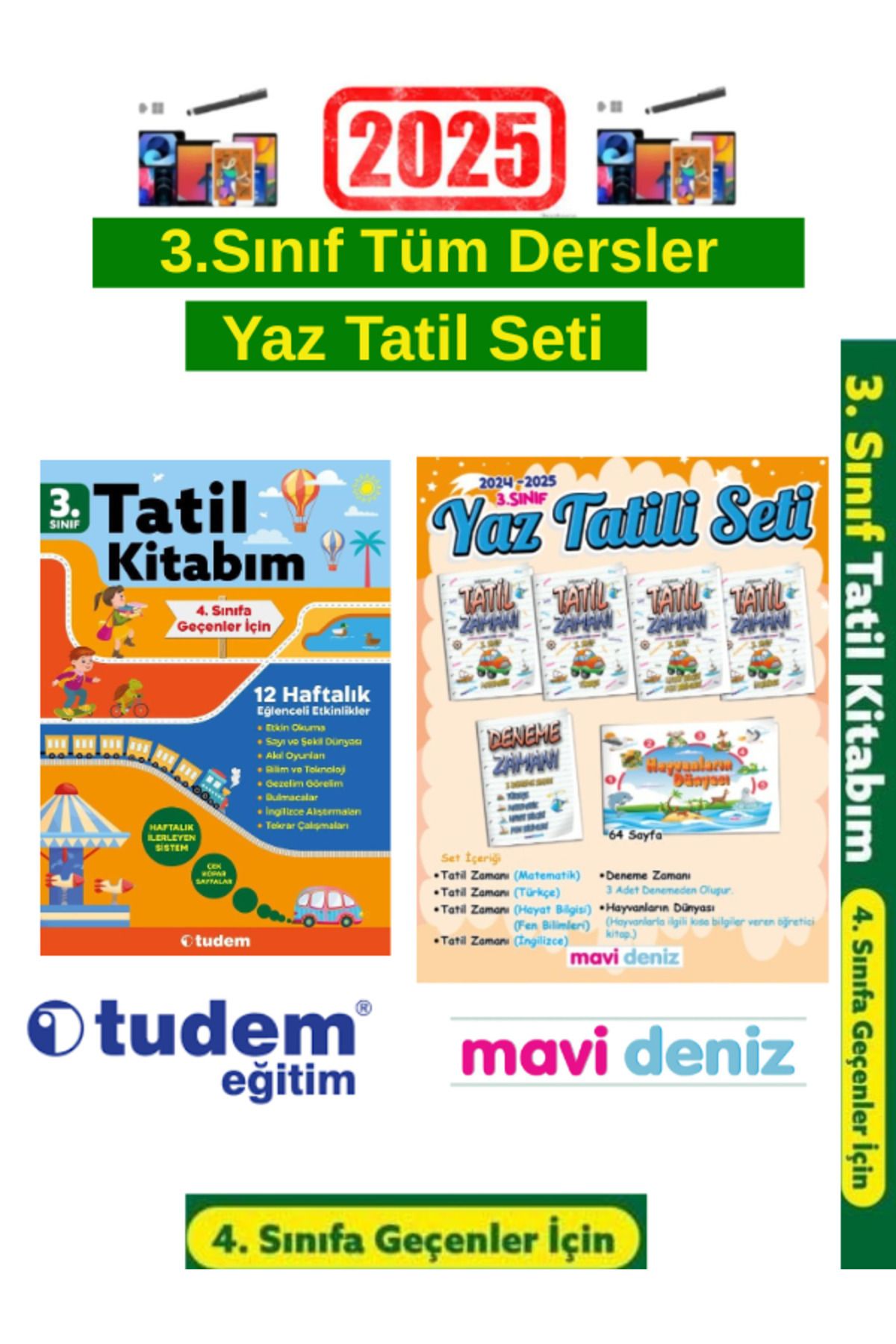 Ens Yayıncılık Tudem 3.Sınıf 12 Hafta Yaz Tatil Kitabı+Mavi Deniz 3.Sınıf Yaz Tatil Seti+Android Kalem