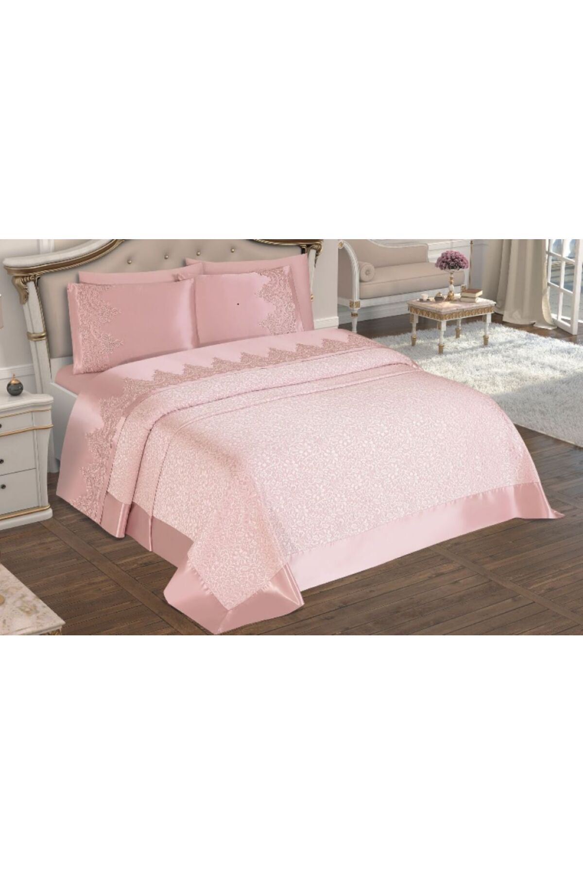 d'niss home touch of nature in your home Selin 6 Parça Fransız Dantelli Çift Kişilik Pike Takımı