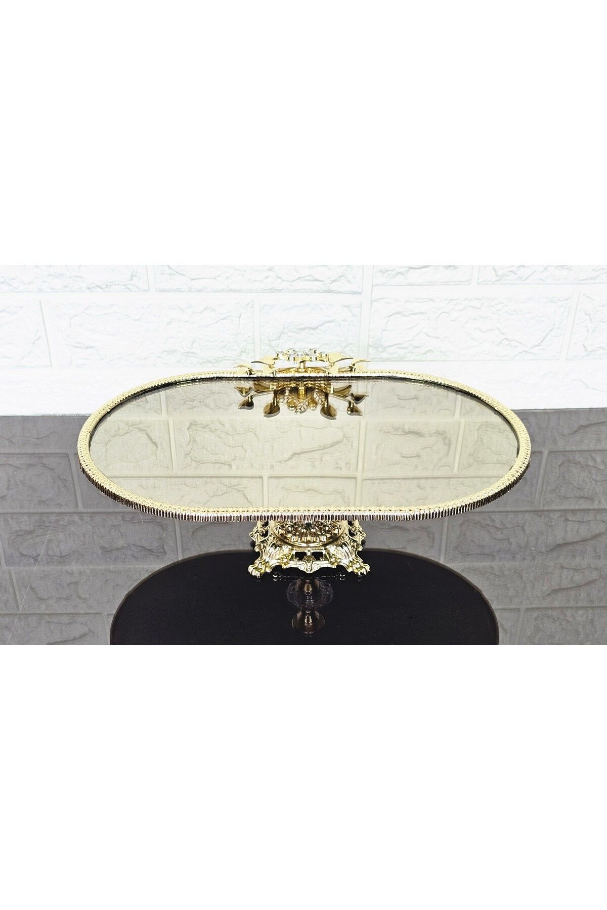 atabey home-Bronze Mirror Large Boat Presentation Cast with Gold Frame and Square Feet 33 cm 3