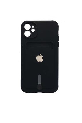 Apple Iphone 11 Uyumlu Logolu Kartlıklı Kamera Korumalı Kılıf Lansman Card Case lancc11