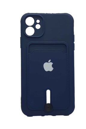 Apple Iphone 12 Uyumlu Logolu Kartlıklı Kamera Korumalı Kılıf Lansman Card Case lancc12