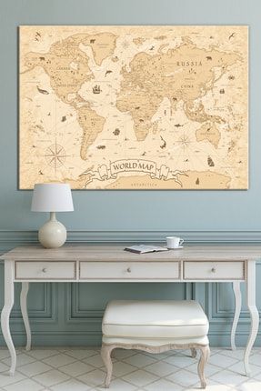 Dünya Haritası World Map Dekoratif Kanvas Tablo T12N13
