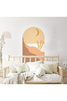İskandinav Stil Soyut Modern Boho Oval Soft Renkli Ay Ve Yıldızlar Duvar Sticker BLRDU0000149