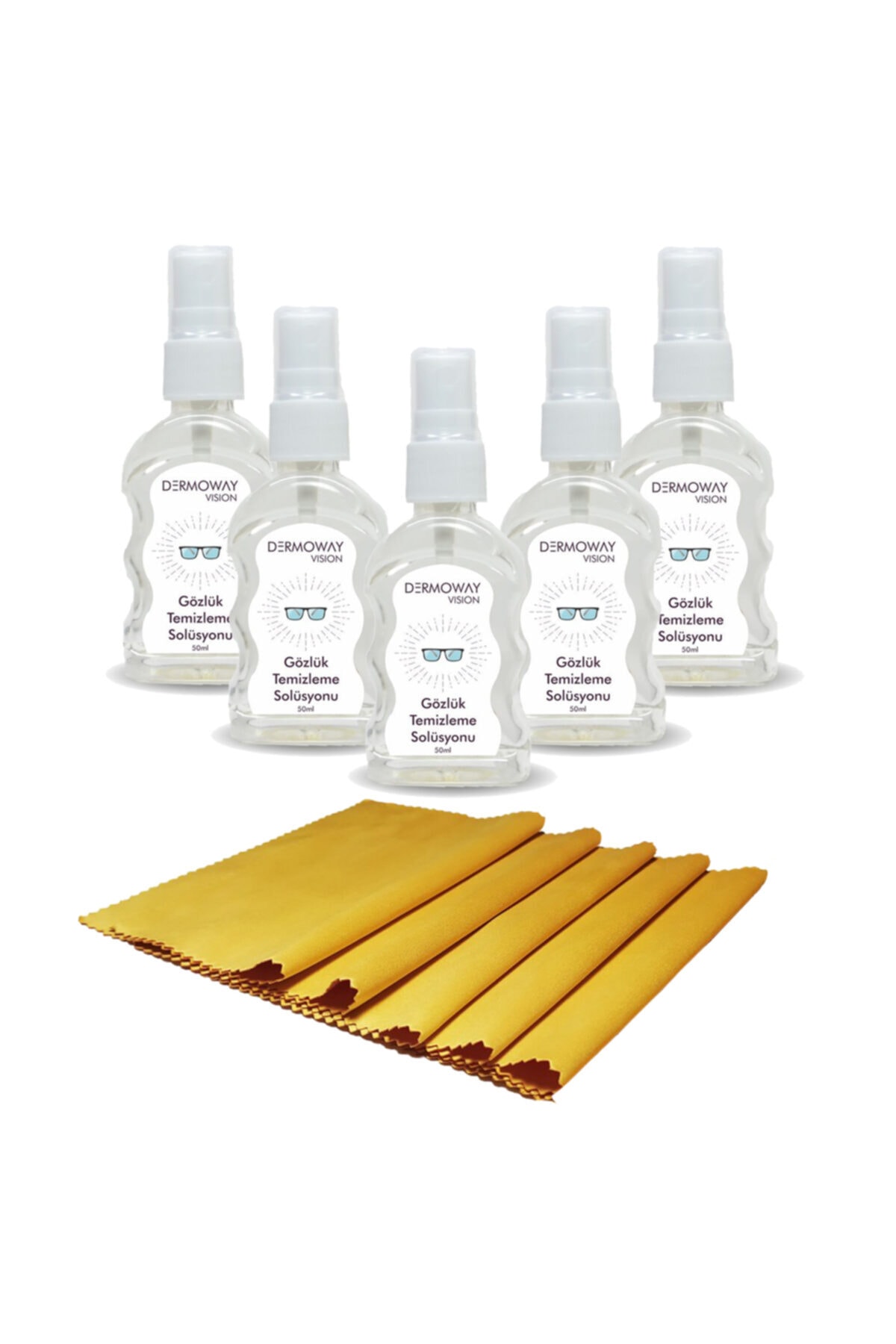 DERMOWAY Vision 5 Adet Gözlük Temizle Spreyi ve 5 Adet Mikrofiber Gözlük Temizleme Bezi
