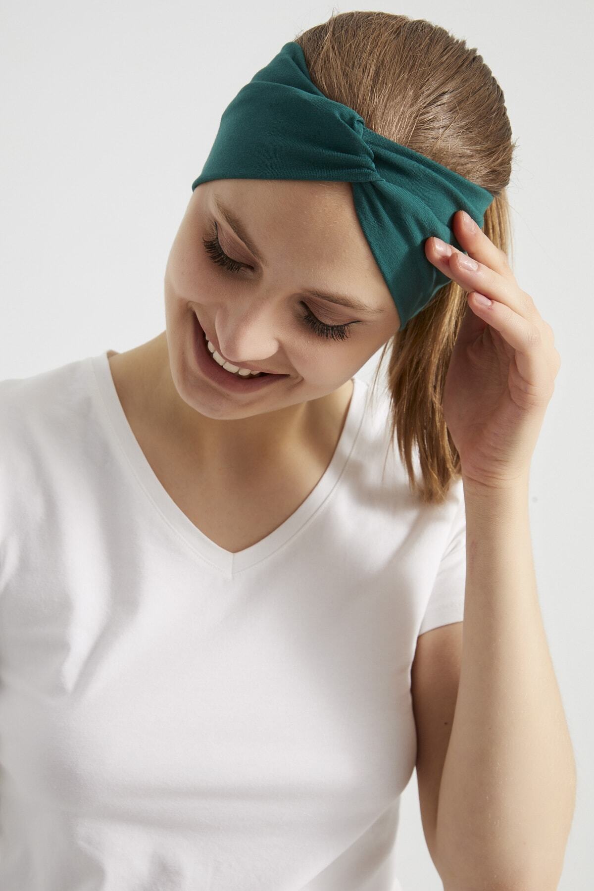 Hürrem Yeşili, Butik Tasarım Kadın Bandana Saç Bandı, Ekstra Yumuşak, Esnek, Doğal, Pamuklu Penye 2