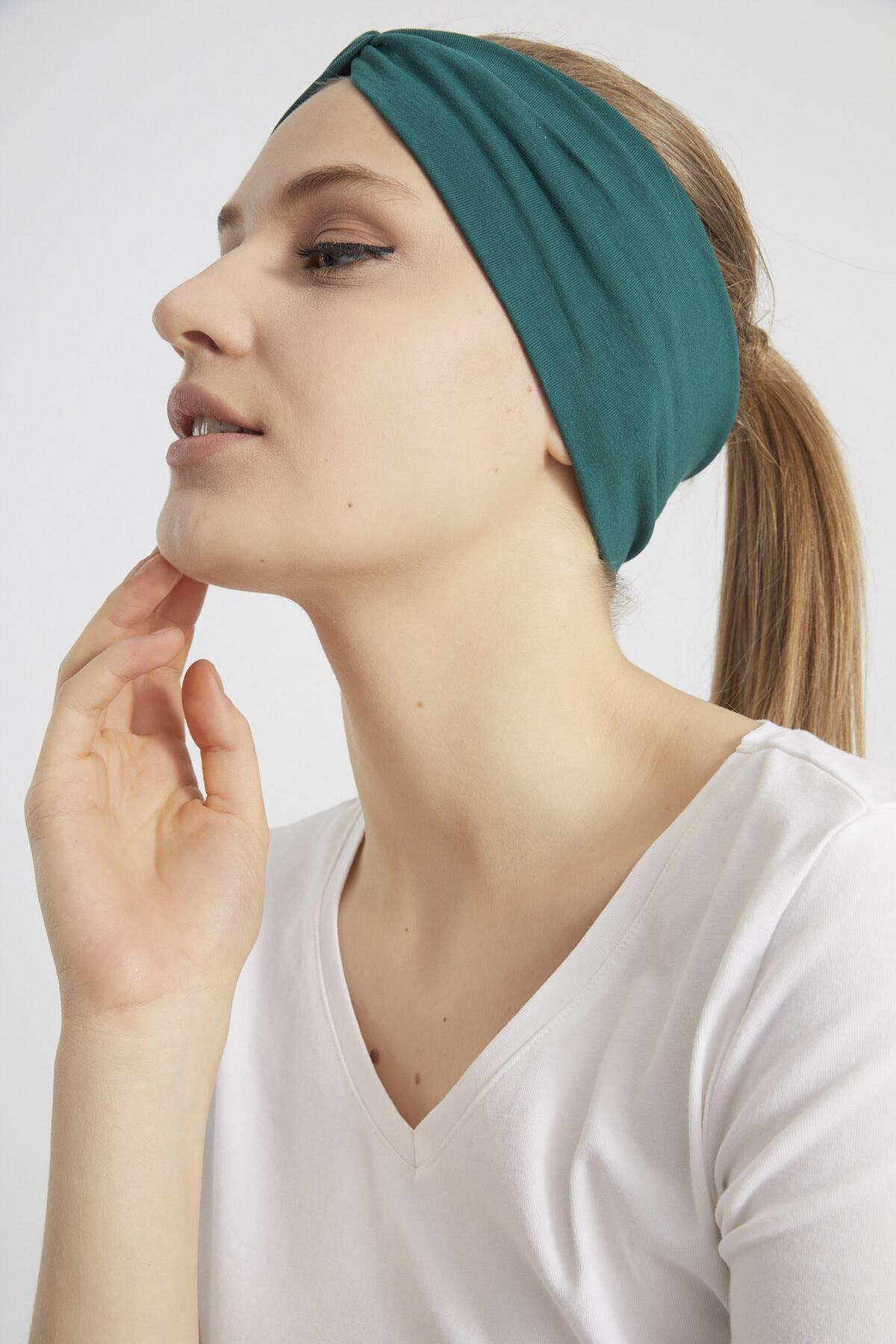 Hürrem Yeşili, Butik Tasarım Kadın Bandana Saç Bandı, Ekstra Yumuşak, Esnek, Doğal, Pamuklu Penye 7