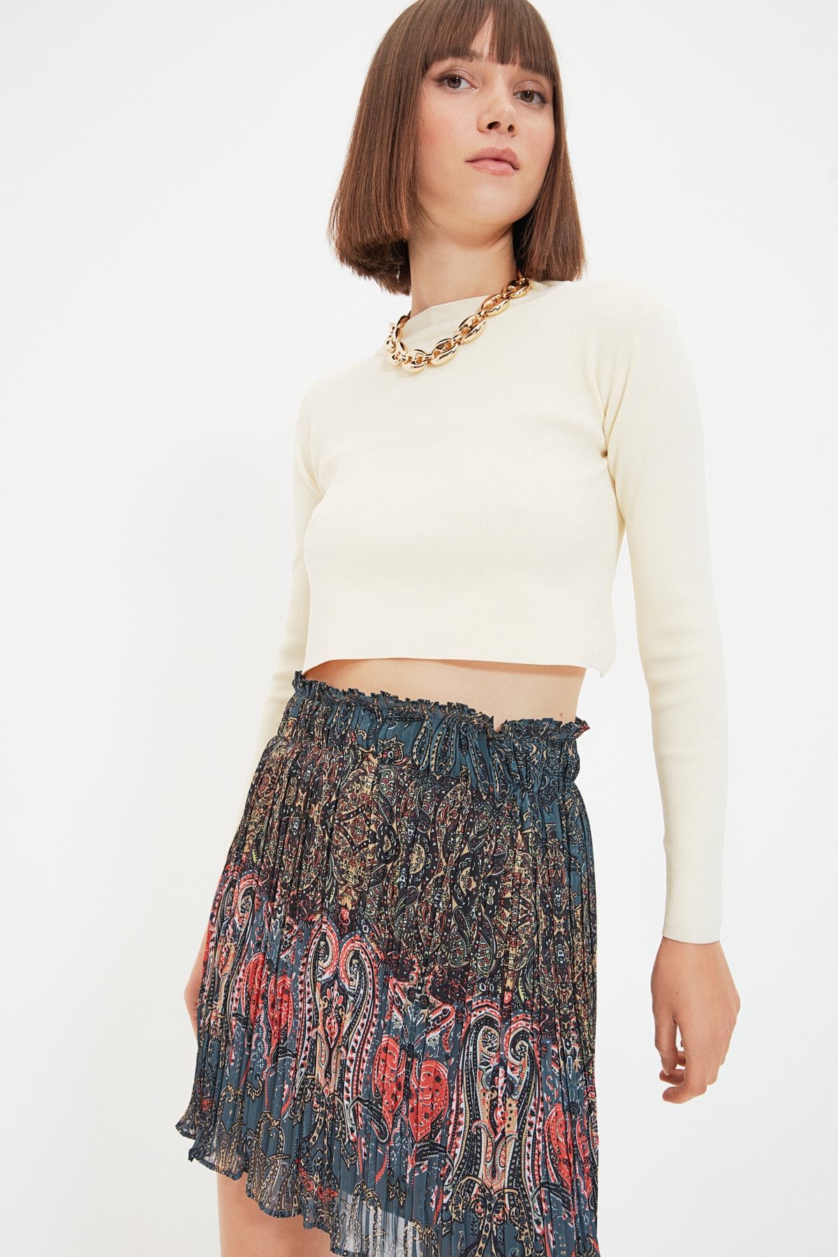 Trendyol Collection-Zöld mintás szőtt szoknya TWOSS19ST0094 3