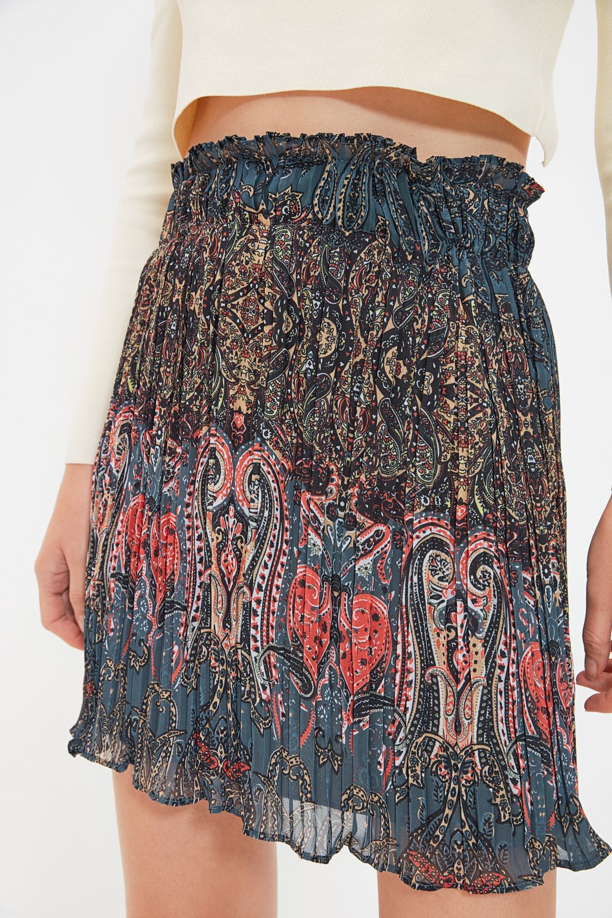 Trendyol Collection-Zöld mintás szőtt szoknya TWOSS19ST0094 4