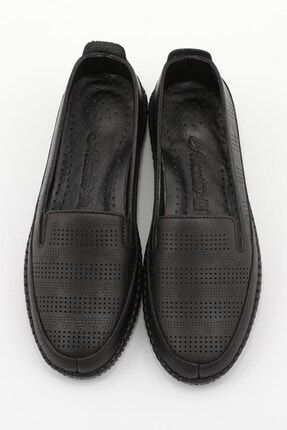 Alessta Hakiki Deri Siyah Kadın Ayakkabı Narin Annem - Siyah 5220