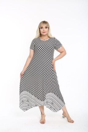 Kadın Siyah Beyaz Desenli Elbise nb00407