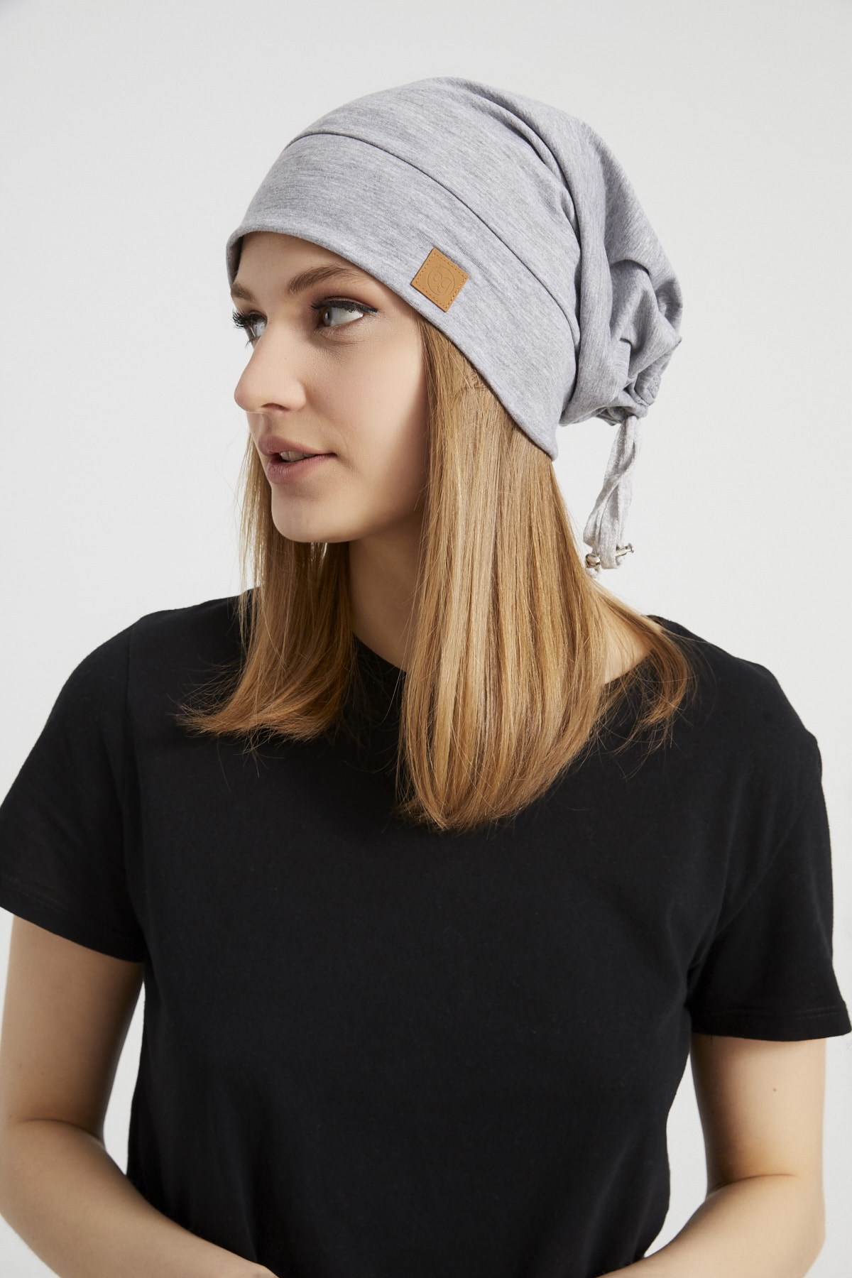 Butikgiz  Kadın Gri, Ip Detaylı Trendy Özel Tasarım 4 Mevsim Şapka Bere Buff -ultra Yumuşak Doğal Penye Kumaş - Görsel 3