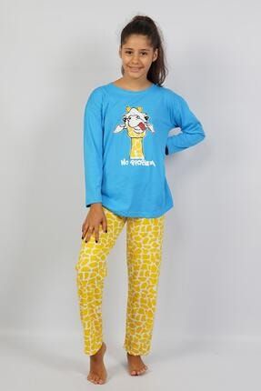 Genç Kız Zürafa Desenli No Problem Yazılı Pijama Takımı LNGEPU-3004-3005