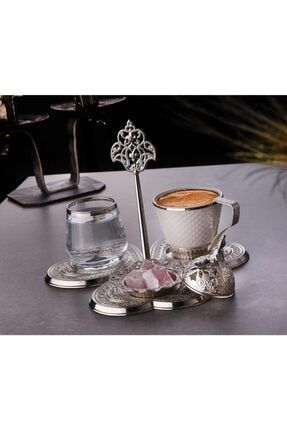 Porselen - Damat Tekli Sunum Kahve Seti - Gümüş 1515k11OEA