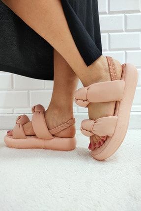 Chloe Mat Deri Yumuşak Pedli Bileği Lastikli Sandalet Pudra 002003