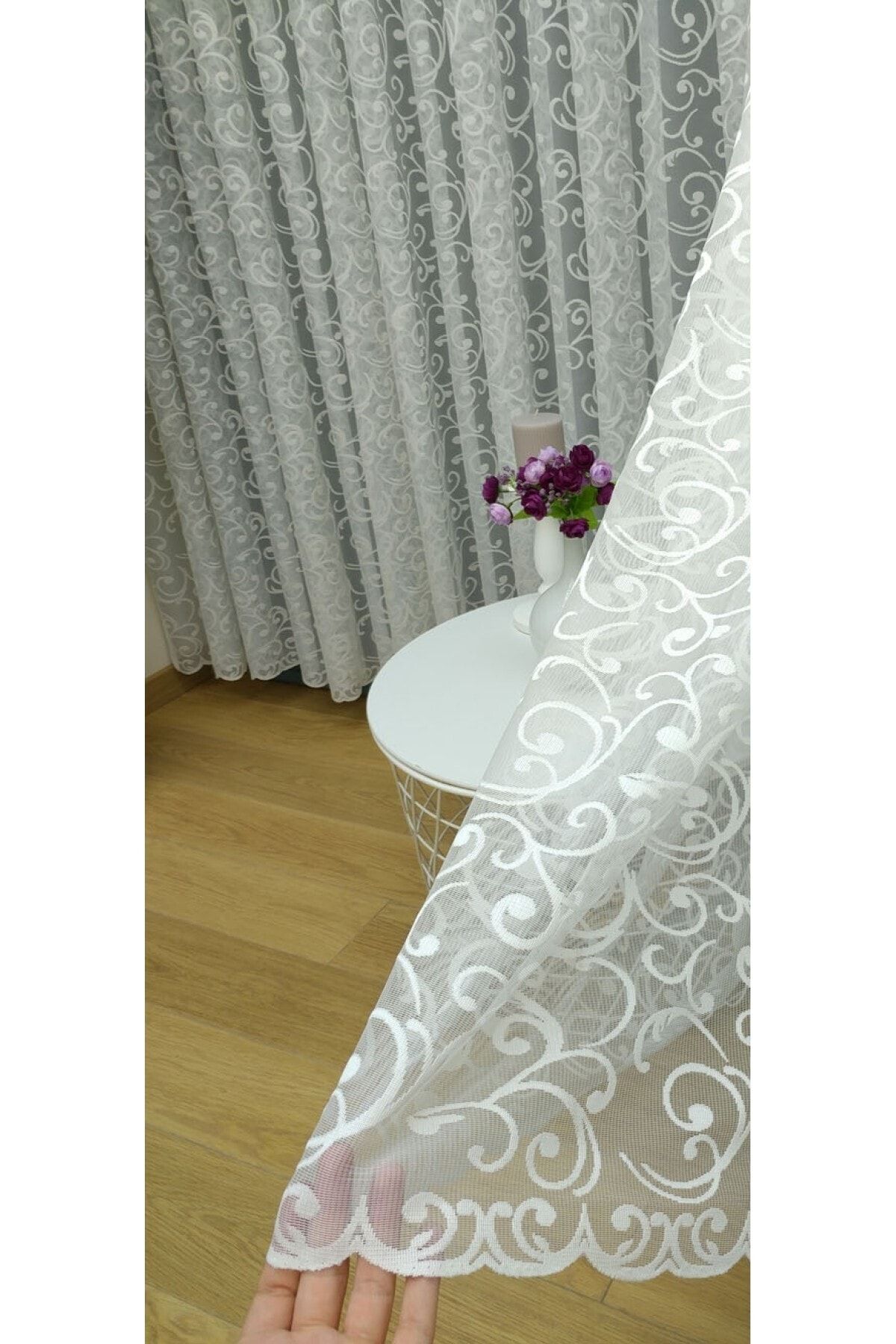 perdealemi Perdele Din Tul Din Dantelă Franceză Cu Model Șal, 600x250, Pliu Rar, 1/2 - 100x260