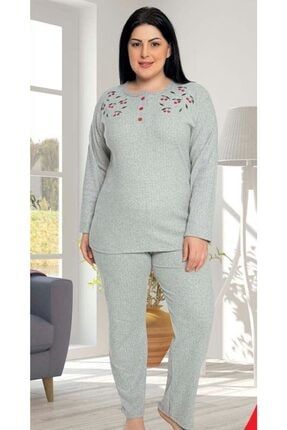 Yeni Sezon Kadın Anne Pembe Kiraz Detaylı Kaşkorse Kışlık Pijama Takımı WGK-0064