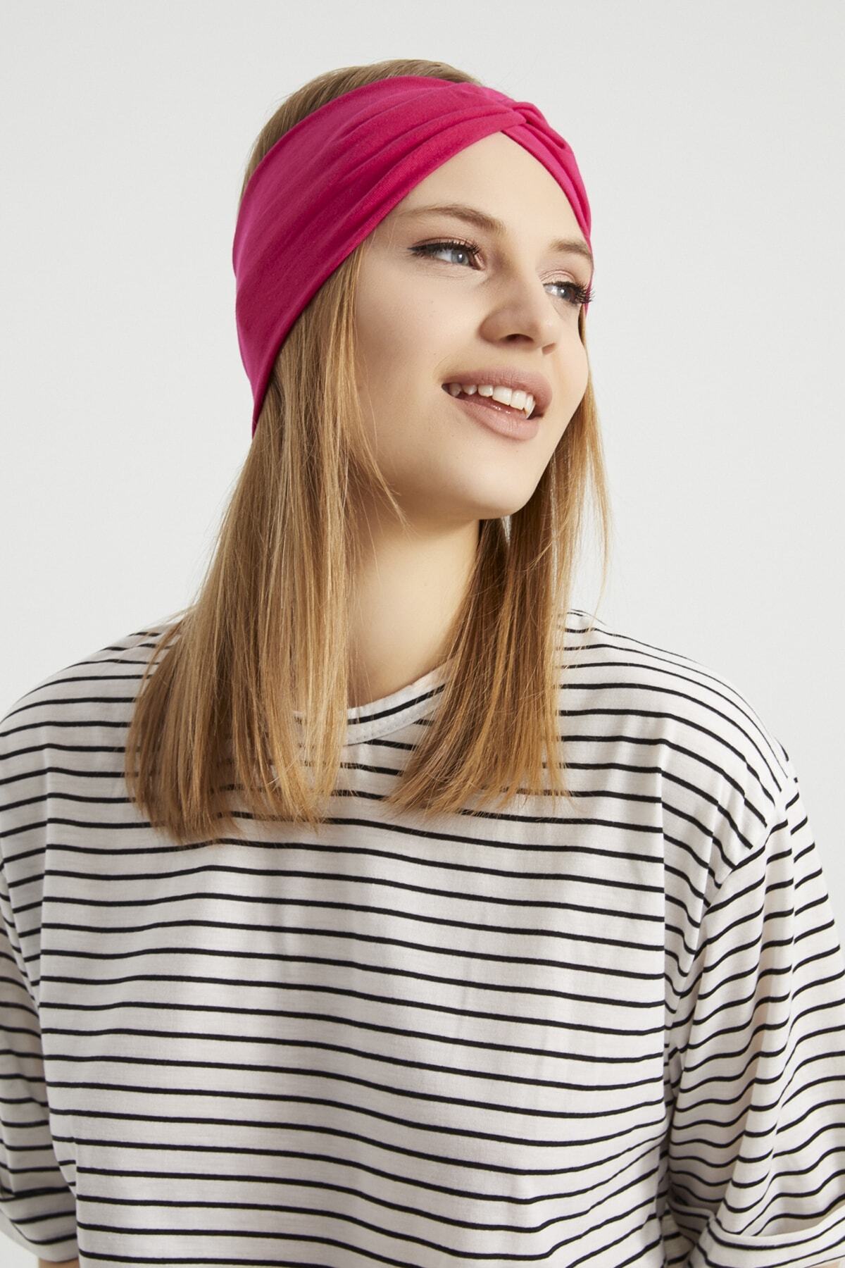 Gözalıcı Fuşya, Butik Tasarım Kadın Bandana Saç Bandı, Ekstra Yumuşak, Esnek, Doğal, Pamuklu Penye 3