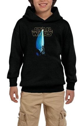 Star Wars Sword And Logo Siyah Çocuk Kapüşonlu Sweatshirt TYC00212445138