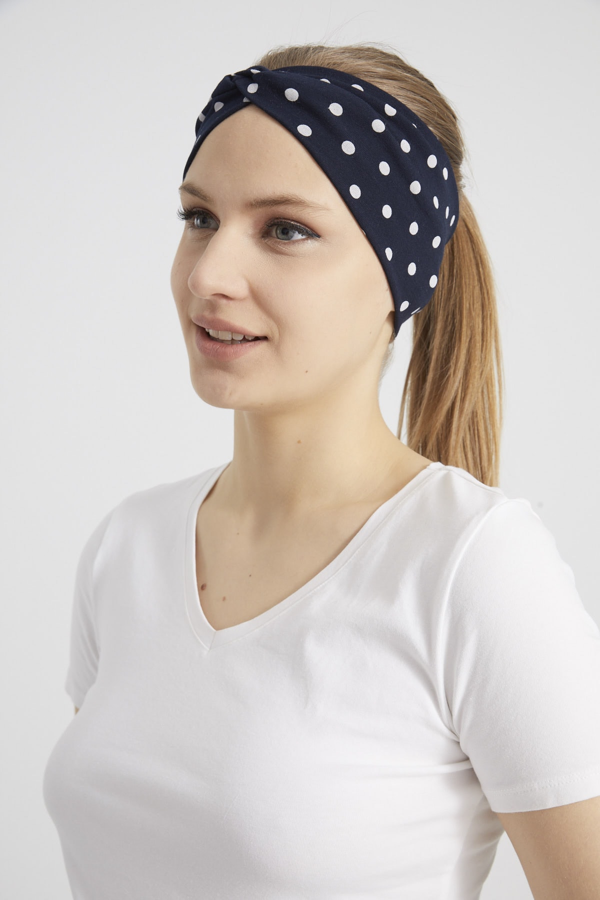 Siyah Beyaz Puantiyeli Kadın Bandana Saç Bandı  Ekstra Yumuşak Esnek  Penye Kumaş 5