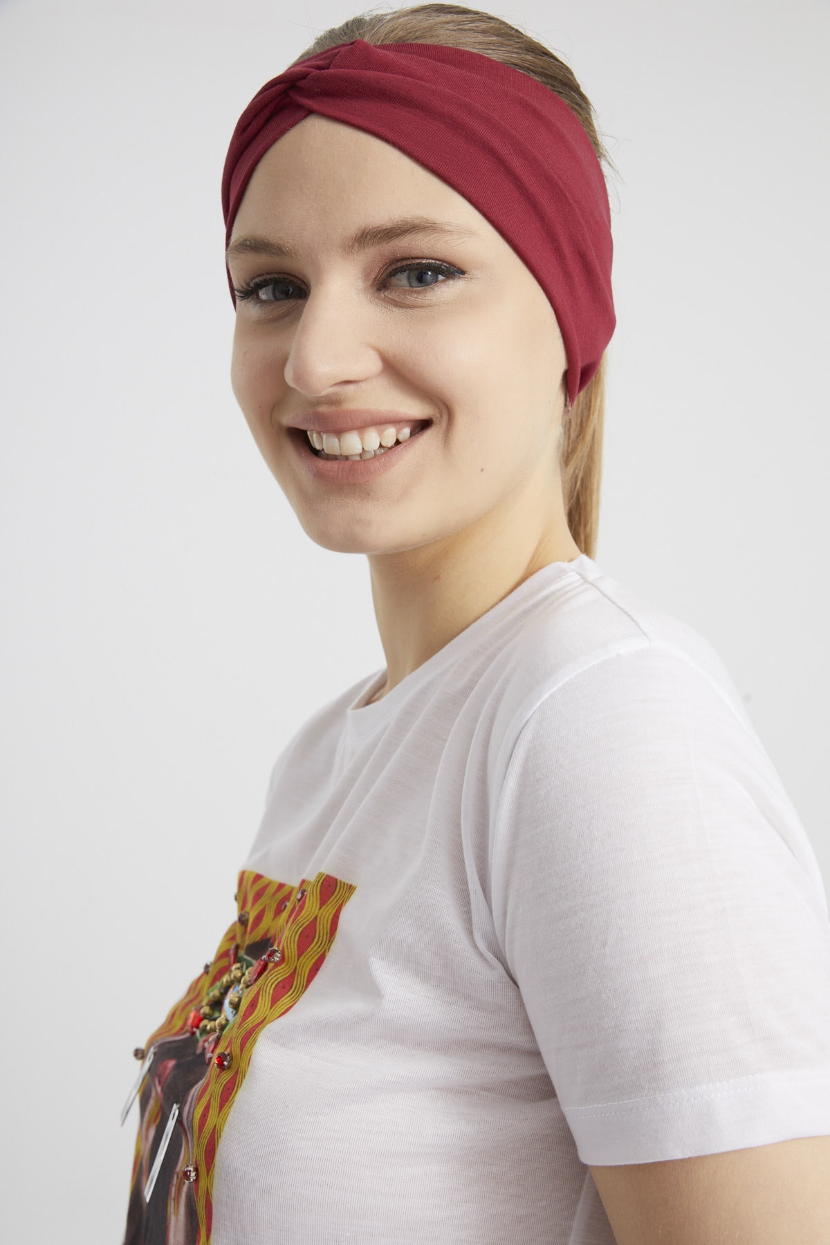 Bordo Vişne, Butik Tasarım Kadın Bandana Saç Bandı, Ekstra Yumuşak, Esnek, Doğal, Pamuklu Penye 8
