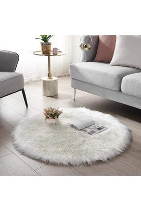 Kuzu Post Halı Premium Uzun Tüylü Yumuşacık Peluş Halı Yuvarlak Beyaz YSFPOSTYB14