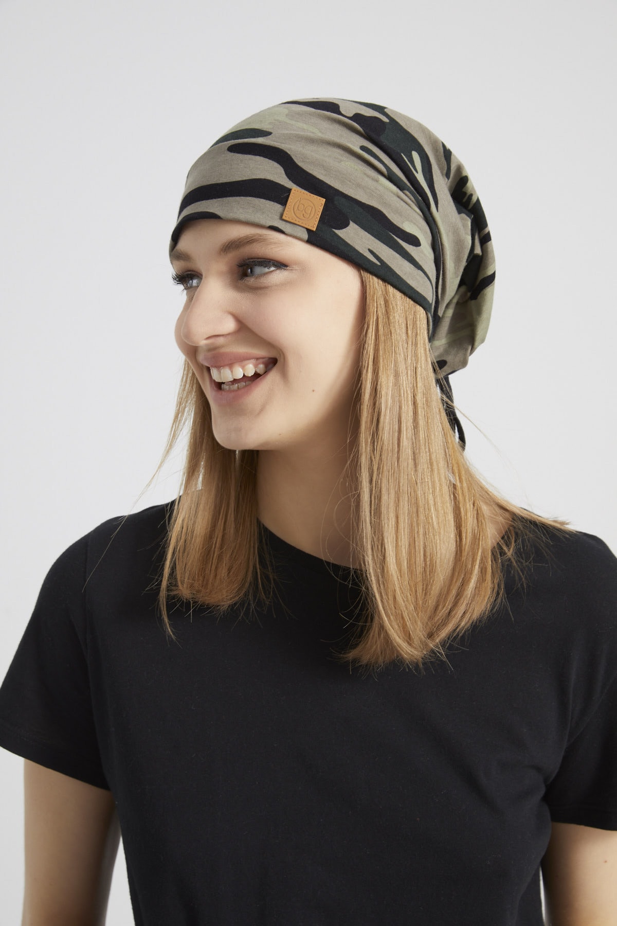 Butikgiz  Kadın Haki, Kamuflaj Desenli, Ip Detaylı 4 Mevsim Şapka Bere Buff Ultra Yumuşak Doğal Penye - Görsel 8