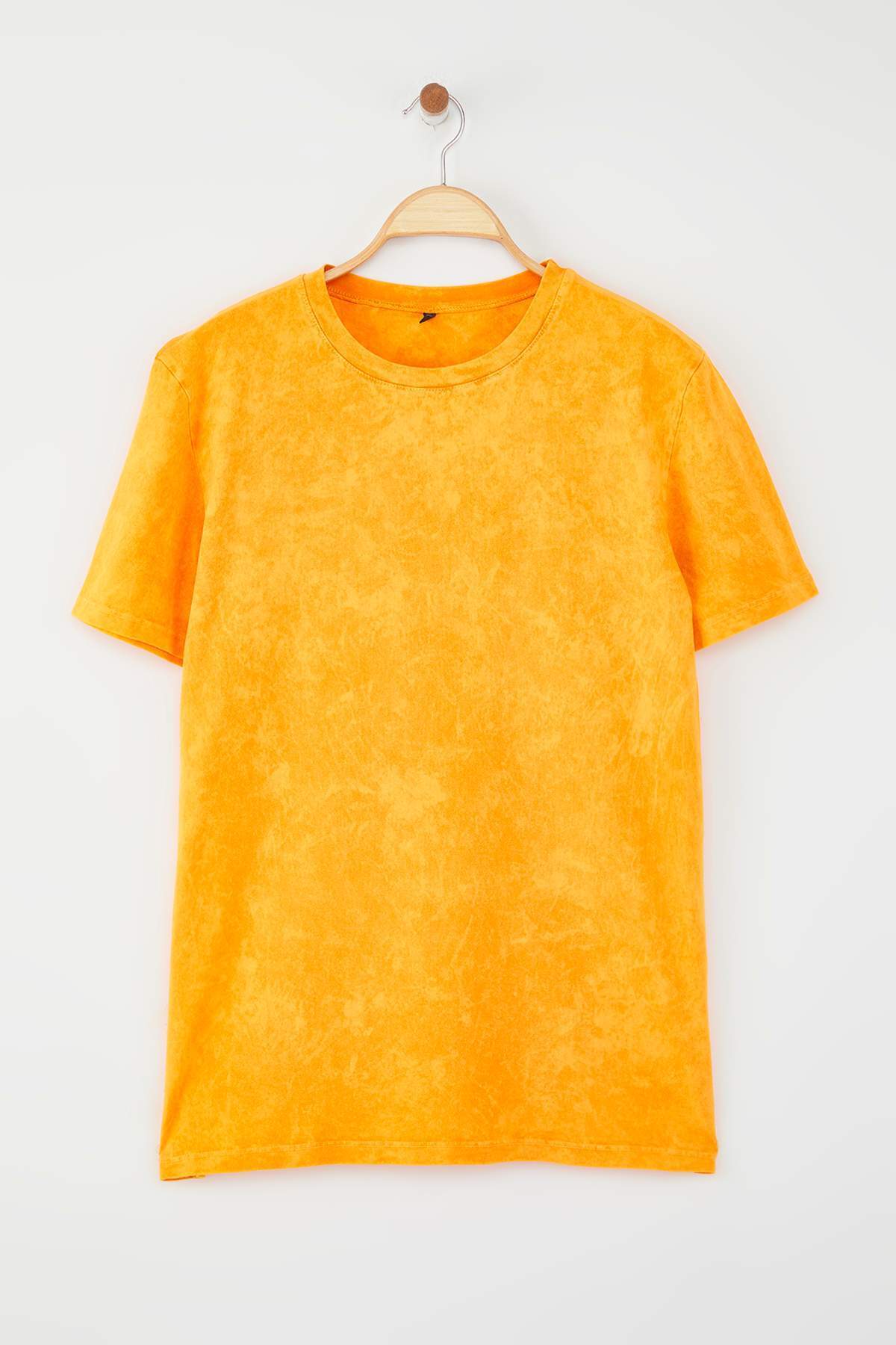 Trendyolmilla  Turuncu Kalın Pamuklu Yıkamalı/Soluk Efektli Regular/Normal Kalıp Örme T-Shirt TWOSS25TS00211 - Görsel 5