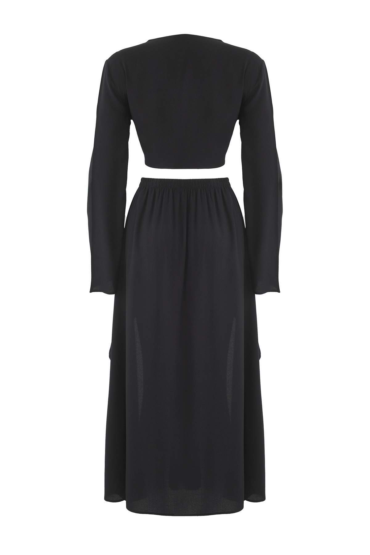 Trendyolmilla  Siyah Dokuma Yırtmaçlı Plaj Bluz-Etek Takım TBESS25AU00090 - Görsel 6