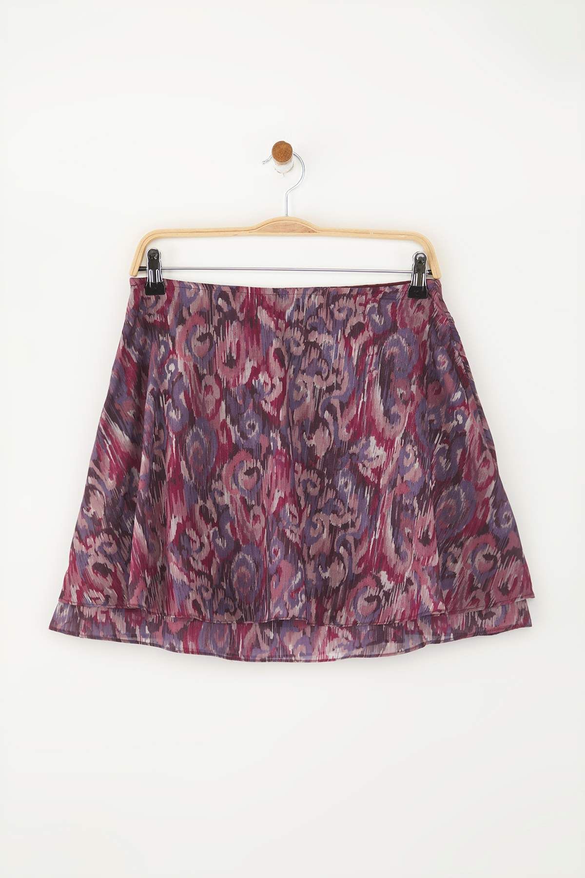 Trendyol Collection-Burgunderroter, selbstglitzernder, gemusterter, gerüschter Mini-Chiffonrock mit Futter TWOSS25ET00203 6