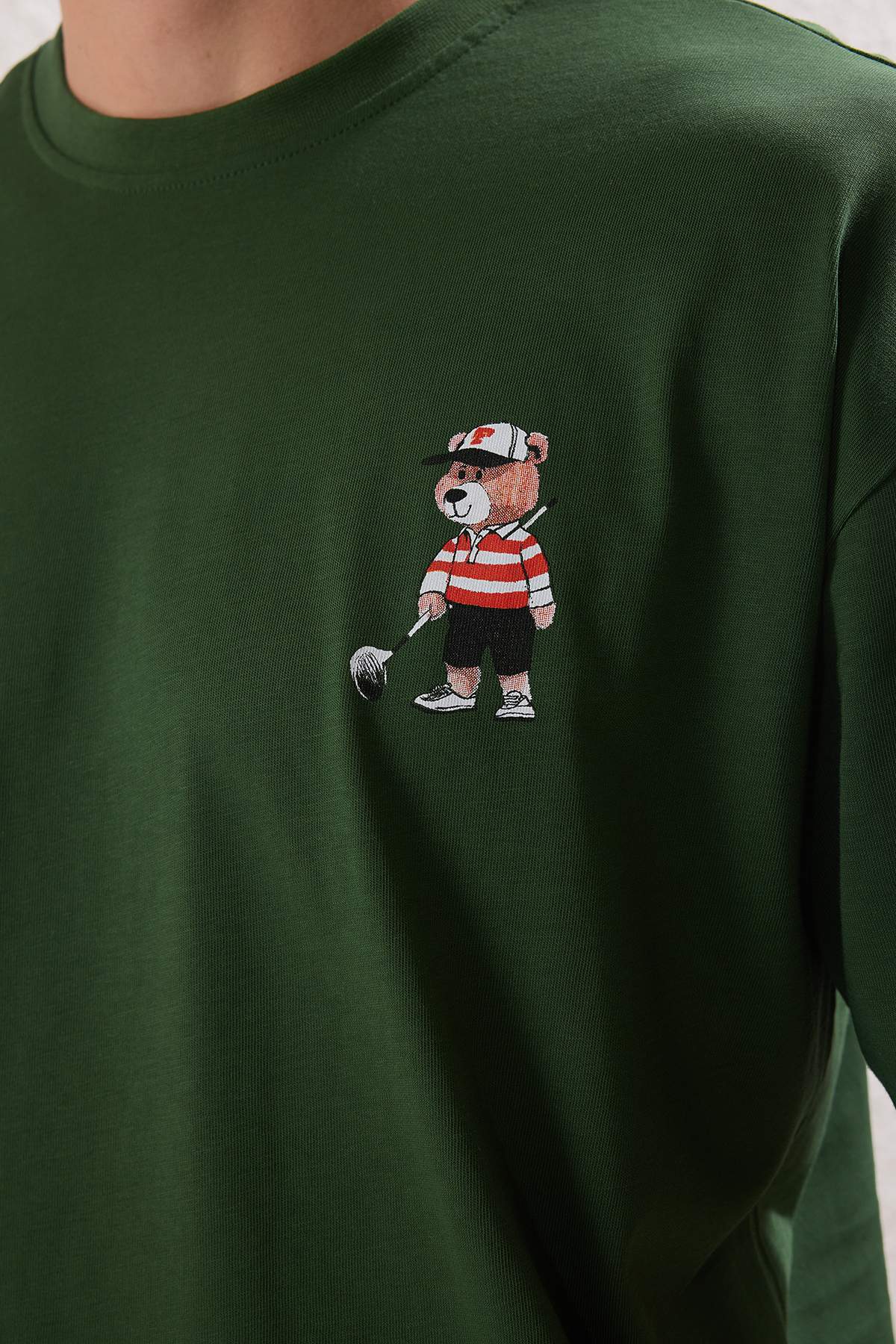 Trendyol Collection-Khaki Unisex Regular/Normal Cut Teddy Bear Printed 100% Cotton T-Shirt Tmnss25Ts00161 3