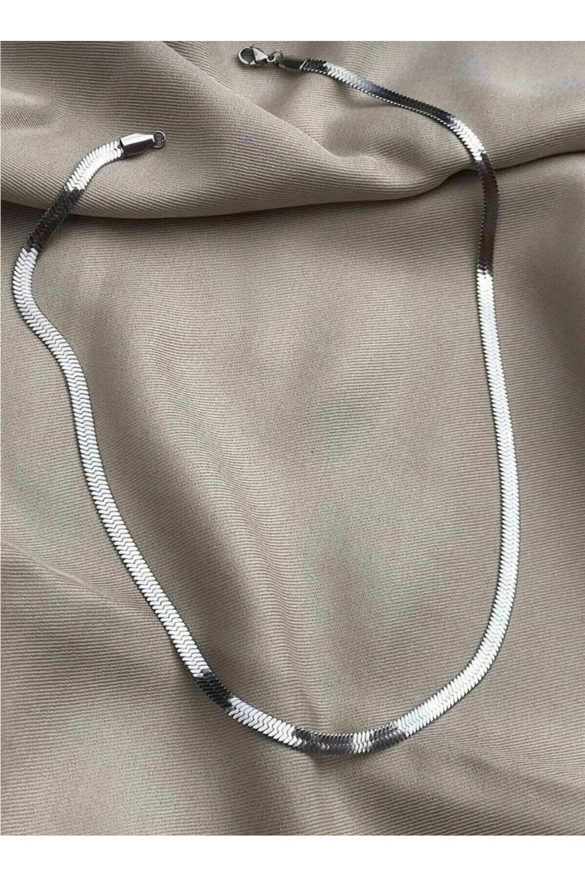 Satürn Silver Kuyumculuk Yassı Zincir İtalyan Çelik Kolye 316 L Çelik Kararma Yapmaz