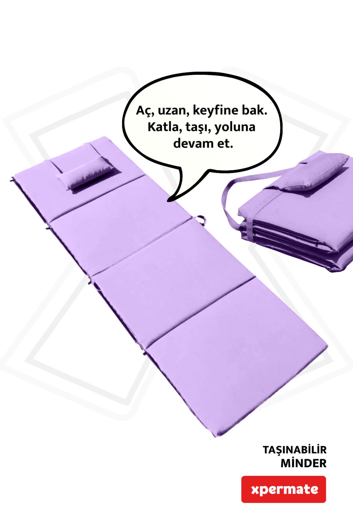 XPERMATE Kamp Yatağı Katlanır Şezlong Minderi Taşınabilir Kamp Matı Su Itici Kumaş 180x60x2 Lila