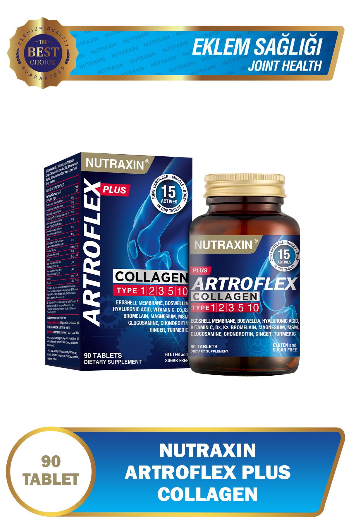 Nutraxin Artroflex Plus Collagen Tip 1 2 3 5 10 90 Tbl Magnezyum Bromelain Yumurta Kabuğu Glukozamin Msm