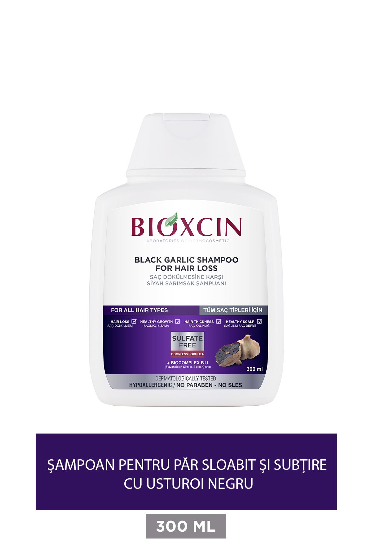 Bioxcin-Șampon negru cu usturoi 300 ml - Șampon împotriva căderii și subțierii părului 1