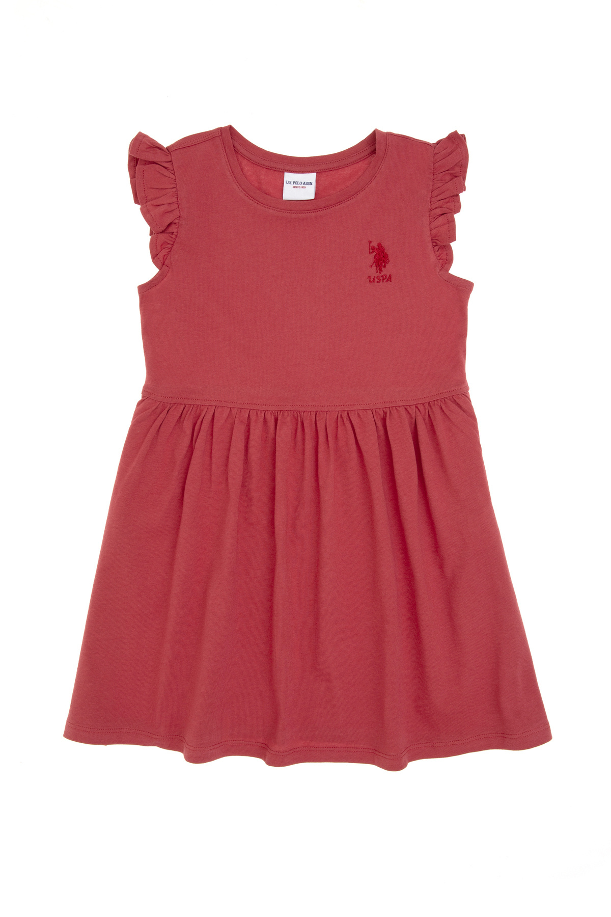 U.S. Polo Assn.-Girls' Cherry Ruffle Sleeve Crew Neck Cotton Knitted Dress 50306281-Vr223 3