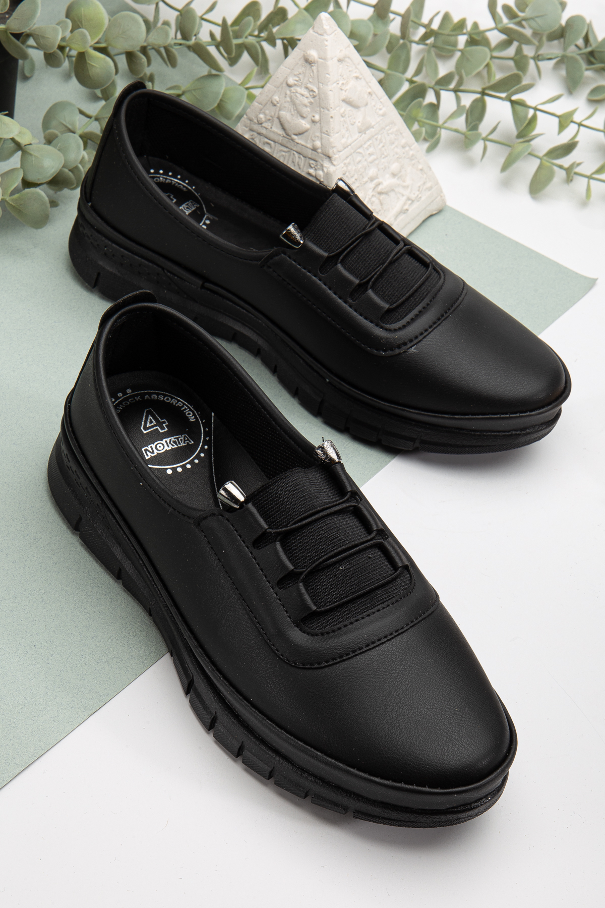 Slipcat  Kadın Lastikli Detaylı Ciltli Anne Ayakkabısı Günlük Ayakkabı Babet - Görsel 4