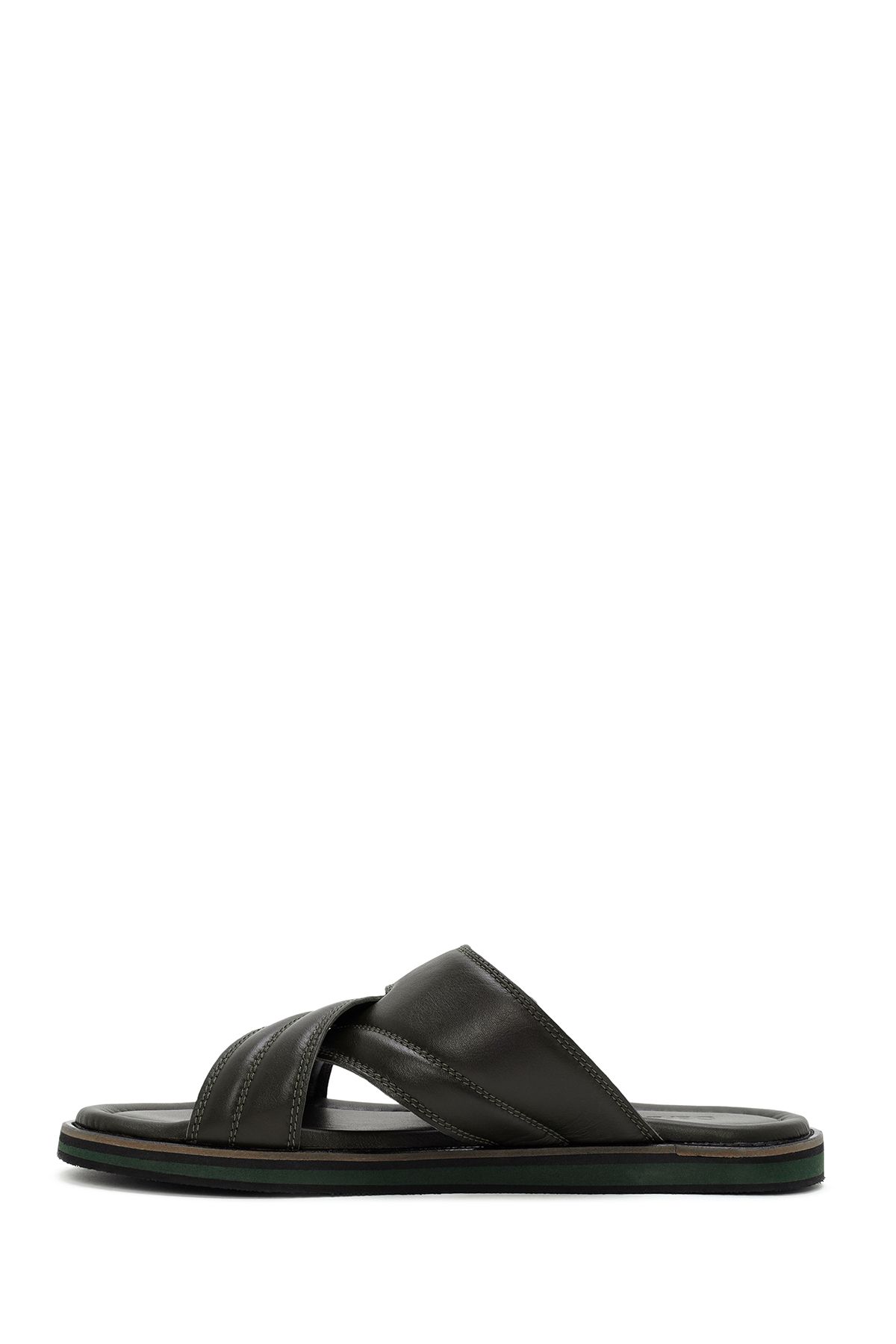 Derimod-Khaki Men's Leather Casual Slippers - Banded, 24SFD625718 2