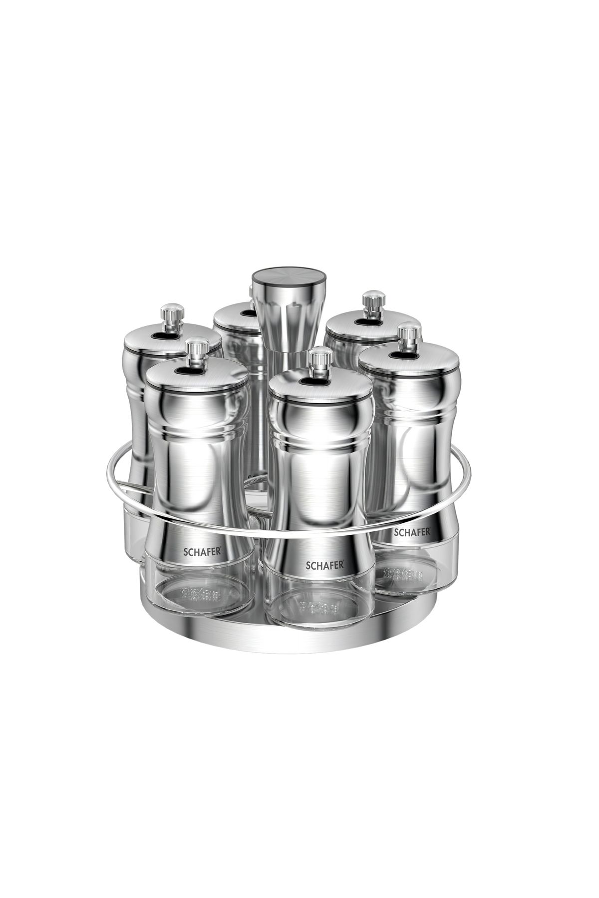 Schafer-Retro Spice Set with Swivel Stand 7 Pieces-Inox 3