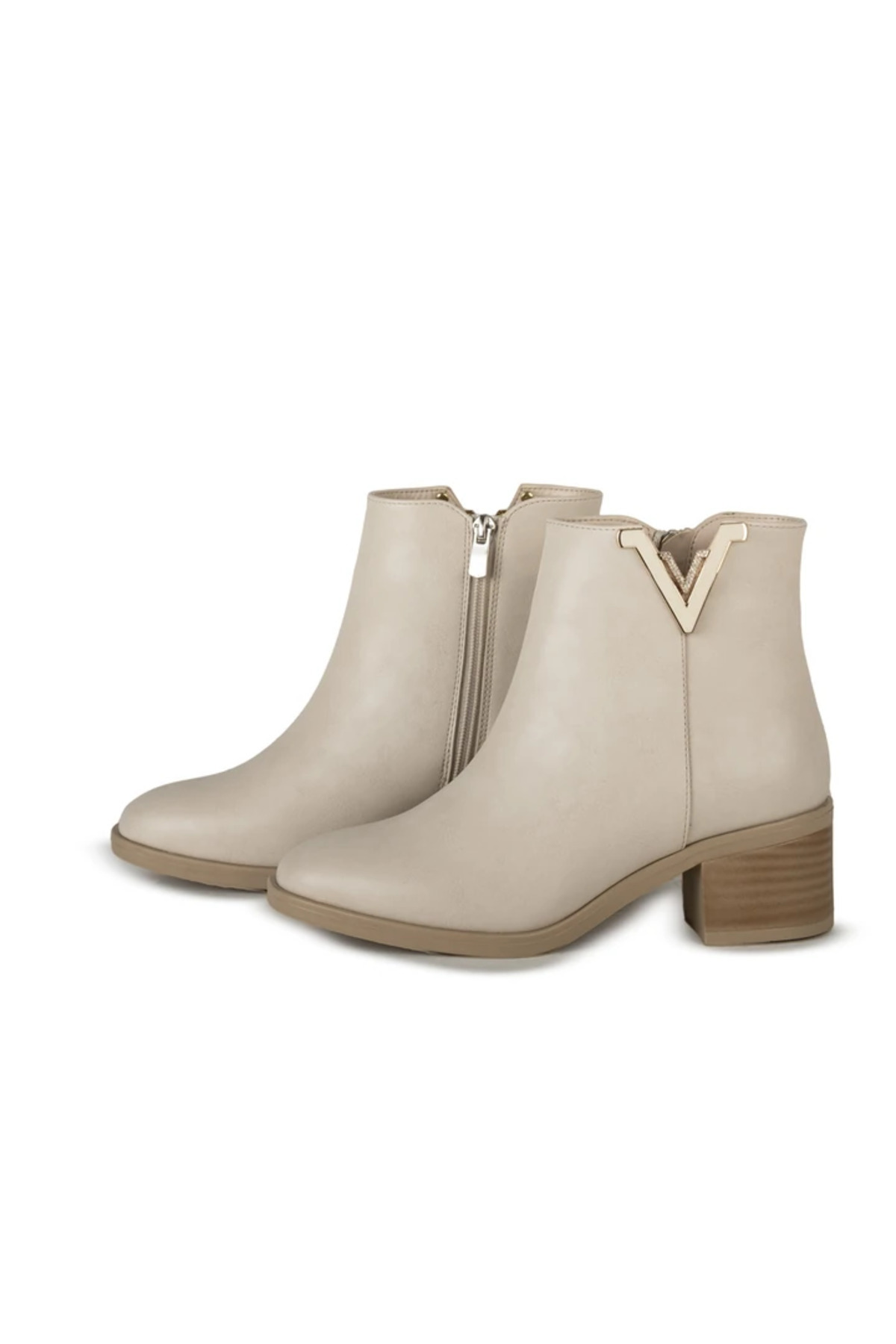 Letafia-Sienna Faux Leather Ecru Stone Detailed Heeled Boots 5
