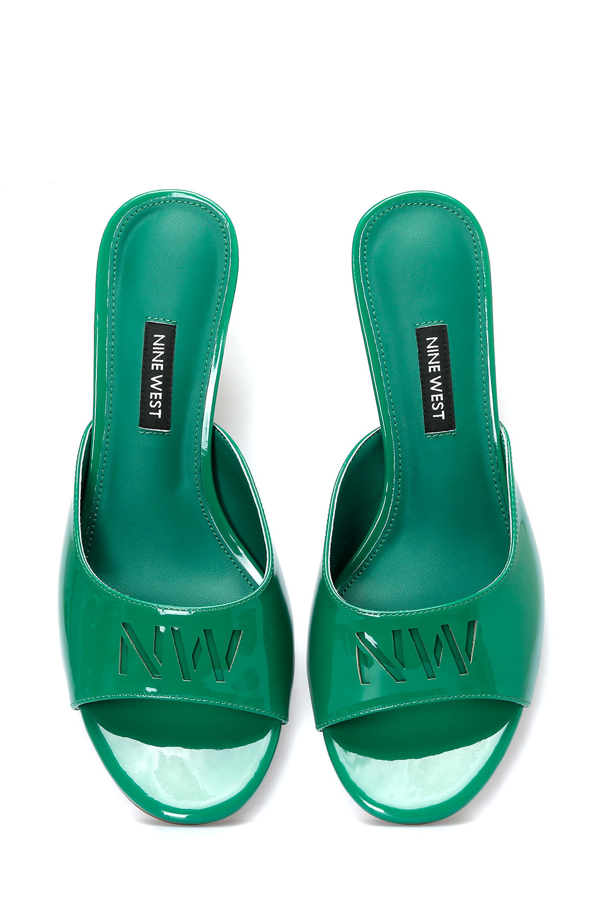 Nine West-LEXINA 4FX Zielone damskie klapki na obcasie 4