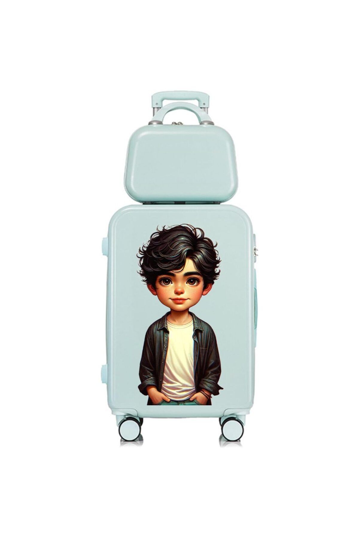 Quasar & Co.-Cabin Trolley Set With Bag, Luca Model, Trolley With Lock, 4 Wheels, Telescopic Handle, Light Blue 1